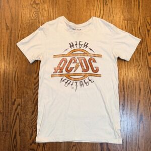 AC/DC High Voltage Graphic Band T-Shirt Rock Concert Tee Small Cream